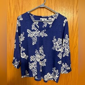 Blue and white casual shirt.